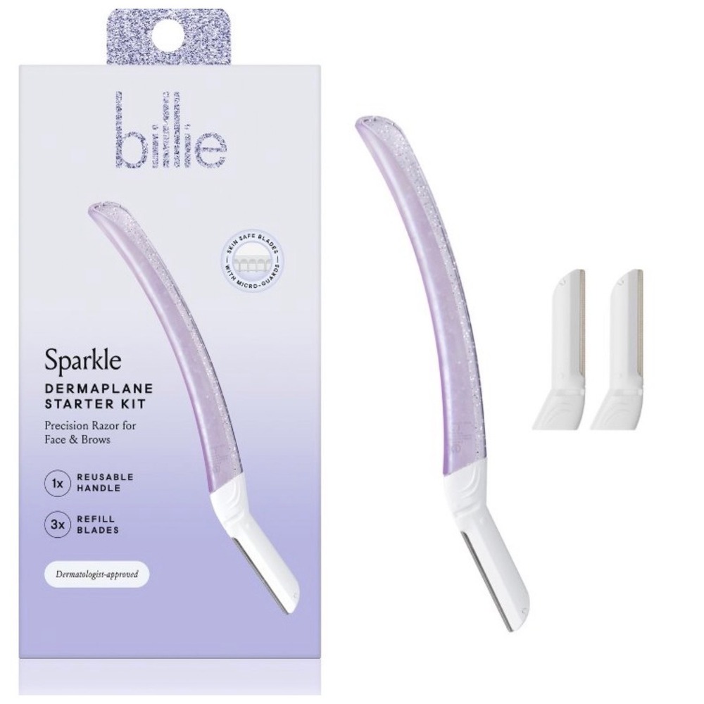 Billie Sparkle Dermaplane Starter Kit Face Brow Razor Peach Fuzz Exfoliator New